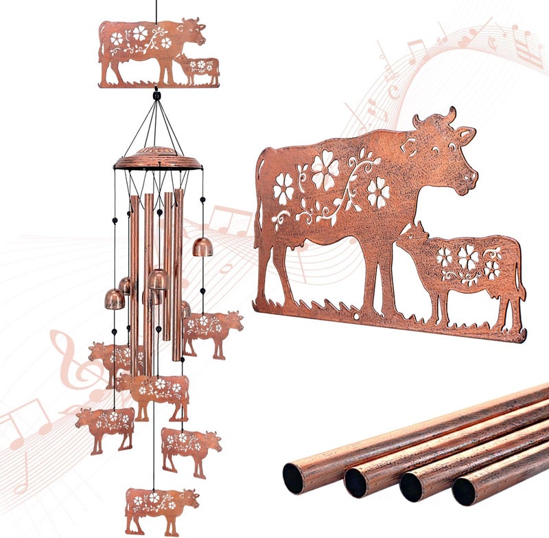 EZTZEN Cow Wind Chimes Outdoor Cow Gifts for Women/Men/Mom/Wife/Grandma Birthday Gifts Memorial Gift Metal WindChimes for Outside/Indoors, Lawn, Patio, Home, Porch, Yard Decor, Garden Decorations - Image 1